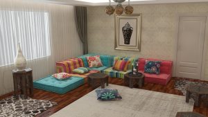 Blue and Pink Cushions Seating Set - Sectional Floor Sofa 12-HW95