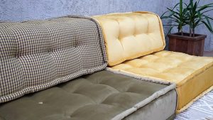 Green and Yellow Velvet Fabric Floor Settee, 8" Thickness 3-MB95