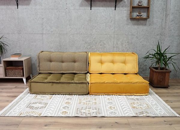 Green and Yellow Velvet Fabric Floor Settee, 8" Thickness 3-MB95 - Image 4