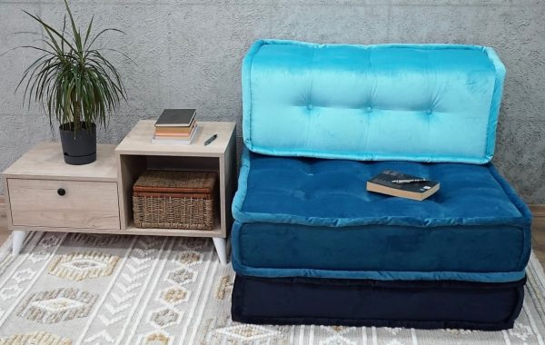 Blue Thick Cushion On The Floor, Velvet Fabric 2-MB95 - Image 6
