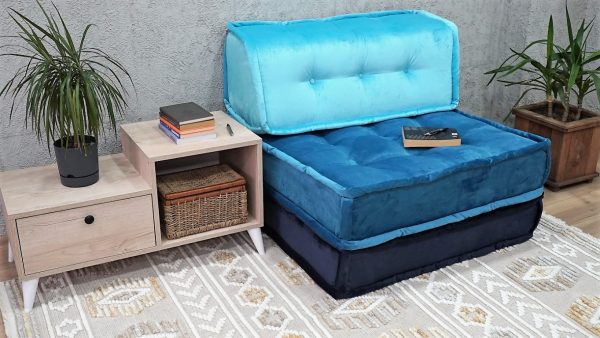 Blue Thick Cushion On The Floor, Velvet Fabric 2-MB95 - Image 5