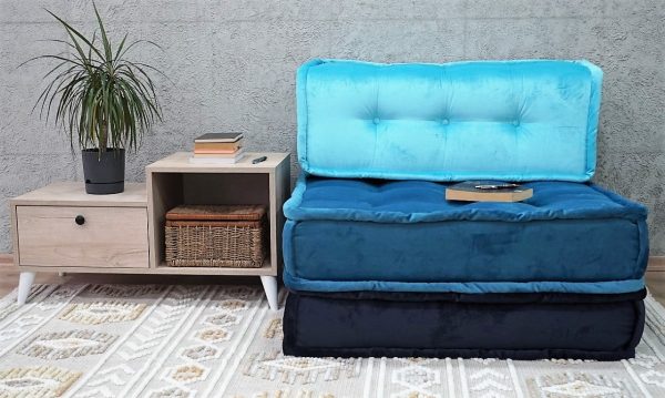 Blue Thick Cushion On The Floor, Velvet Fabric 2-MB95 - Image 4