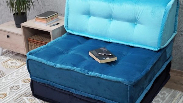 Blue Thick Cushion On The Floor, Velvet Fabric 2-MB95 - Image 3