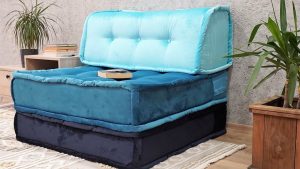 Blue Thick Cushion On The Floor, Velvet Fabric 2-MB95