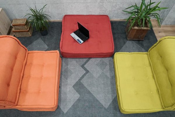 Floor Seating Cushions With Back Support (Orange - Green colors) 14-MW95 - Image 5