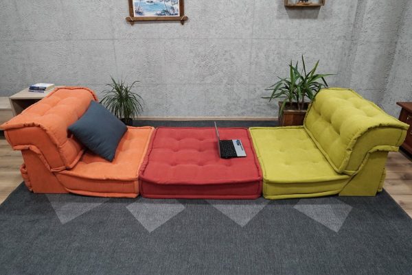 Floor Seating Cushions With Back Support (Orange - Green colors) 14-MW95