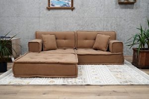 Camel Color Floor Sofa Set With Ottoman Pouf 17-MB70