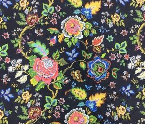 Black Background Blue Pink Floral Sofa Cover Fabric