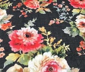 Black Linen Roses Patterned Fabric