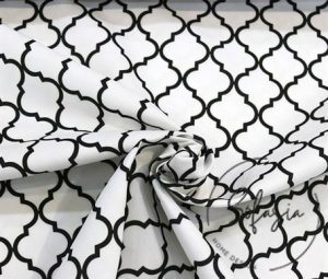 Black on White Moroccan Patterned Curtain and Sofa Fabric