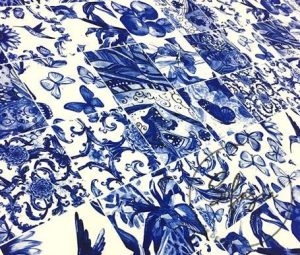 Bleu Blanc Tile Patterned Fabric