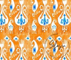 Blue and Orange Ikat Patterned Fabric
