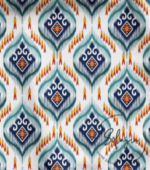 Blue Color Ikat Background Curtain Fabric