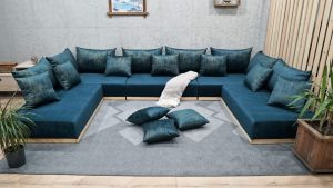 Modular Blue Sofa on Wooden Floor, Palet Couch Set 21-MB70