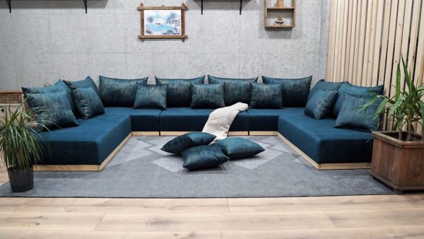 Modular Blue Sofa on Wooden Floor, Palet Couch Set 21-MB70 - Image 3