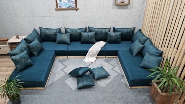 Modular Blue Sofa on Wooden Floor, Palet Couch Set 21-MB70 - Image 4