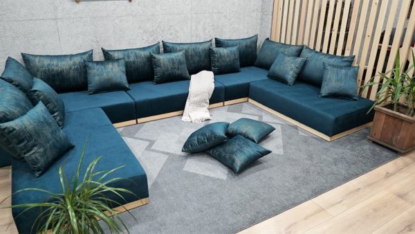 Modular Blue Sofa on Wooden Floor, Palet Couch Set 21-MB70 - Image 5