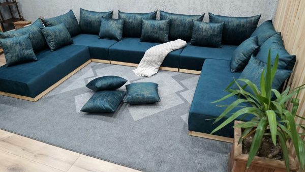 Modular Blue Sofa on Wooden Floor, Palet Couch Set 21-MB70 - Image 6