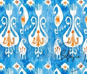 Blue Ikat Patterned Fabric