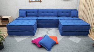 Blue Sectional Sofa With Ottoman, U Shaped 26-MB70