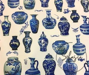 Blue Tile Vases Patterned Cushion Fabric