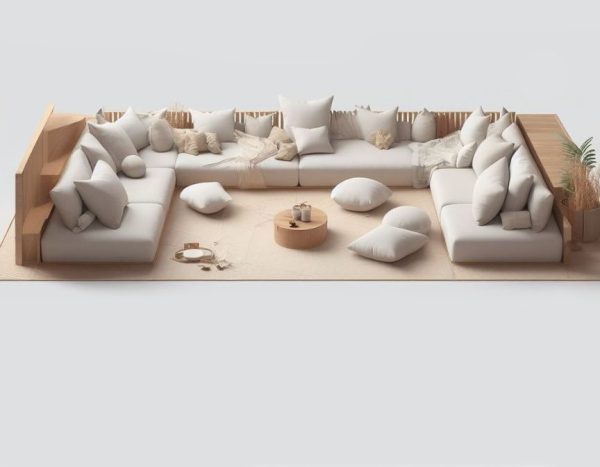Cream Sectional Floor Sofa Set, U Shaped Cushion Sets 20-MB70 - Image 3