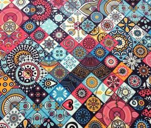 Ethnic Tile Patterned Sofa and Curtain Fabric