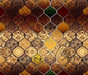 Gold and Brown Moroccan Patterned Fabric with Motifs