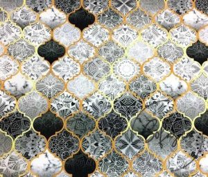 Gray Black Motif Moroccan Patterned Fabric