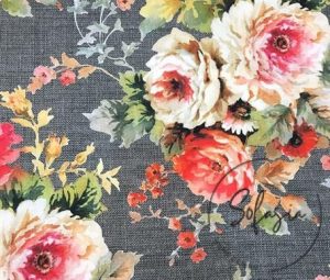 Gray Linen Roses Patterned Fabric