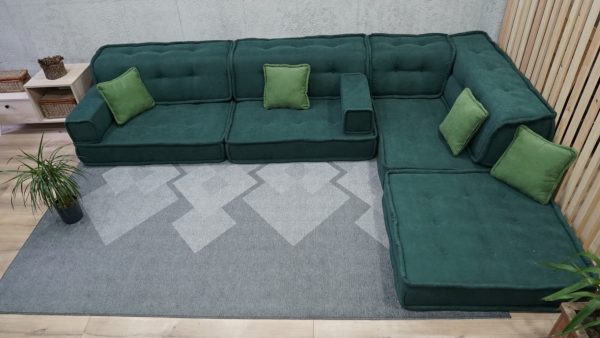 Green Corner Sofa in The Floor - Extra Large Floor Cushions 18-MB95 - Image 2