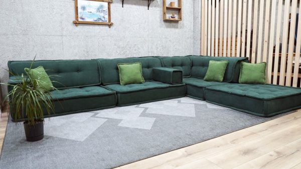 Green Corner Sofa in The Floor - Extra Large Floor Cushions 18-MB95 - Image 3