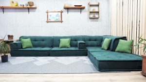 Green Corner Sofa in The Floor - Extra Large Floor Cushions 18-MB95