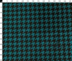 Large Brown Turquoise Houndstooth Pattern Fabric with Linen Effect