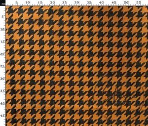 Large Orange Black Houndstooth Pattern Fabric with Linen Effect