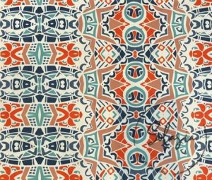 Mint-Orange Ethnic Patterned Fabric