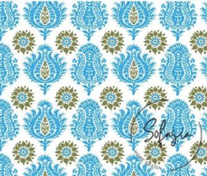 Ocean Blue Damask Patterned Drapery and Upholstery Fabric