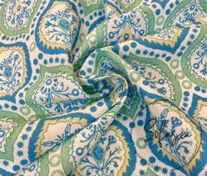 Ocean Blue Drop Damask Patterned Sofa Fabric