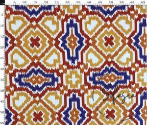 Orange Navy Blue Ikat Patterned Curtain and Sofa Fabric