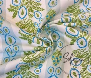 Pistachio Green Motif Stripe Patterned Drapery and Upholstery Fabric