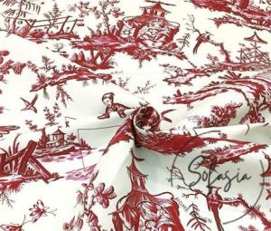 Red Japanese Tile Patterned Fabric
