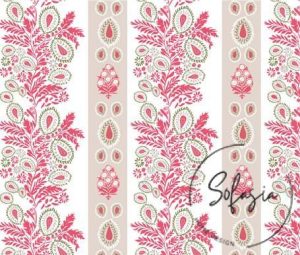 Soft Red Motif Stripe Patterned Drapery and Upholstery Fabric