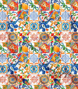 Watercolor Tile Patterned Background Curtain Fabric
