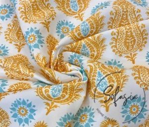 Yellow Damask Patterned Drapery and Upholstery Fabric