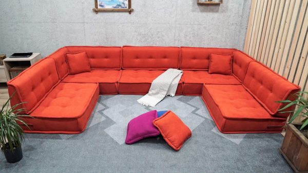 U Shaped Floor Sofa Orange, Extra Large Settee Cushions 34-MB70 - Image 5