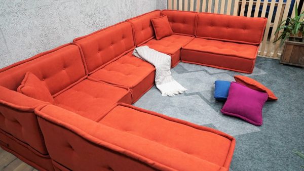 U Shaped Floor Sofa Orange, Extra Large Settee Cushions 34-MB70 - Image 6