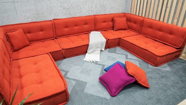 U Shaped Floor Sofa Orange, Extra Large Settee Cushions 34-MB70 - Image 7