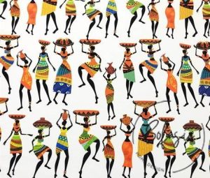 African Women Pattern Ethnic Fabric on White Background