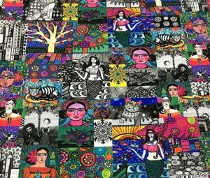Black and White Patchwork Frida Patterned Fabric