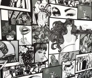 Black and White Pop Art Drapery and Sofa Fabric